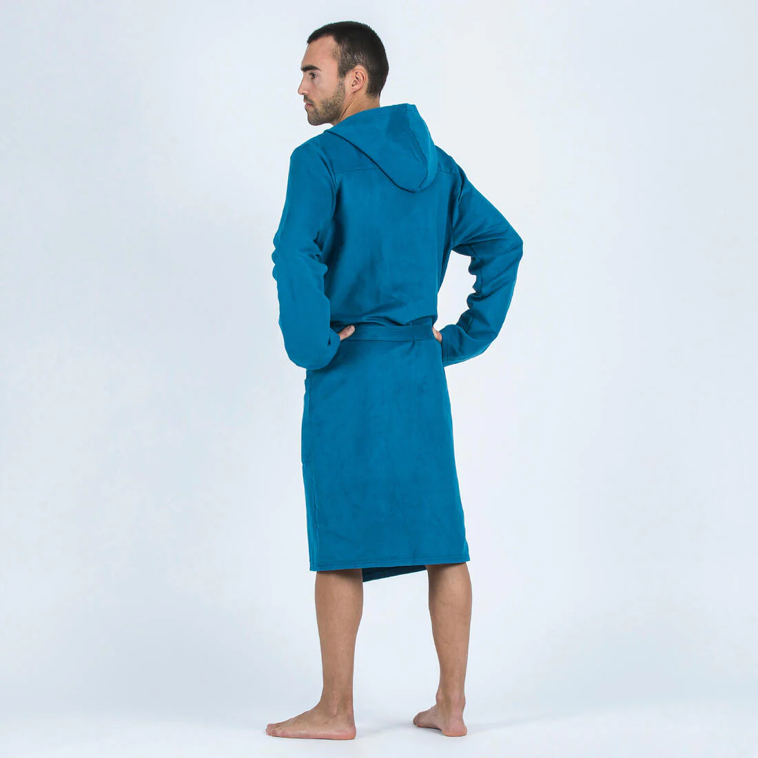 Bata de natación de microfibra con capucha azul oscuro para hombre - Image 3