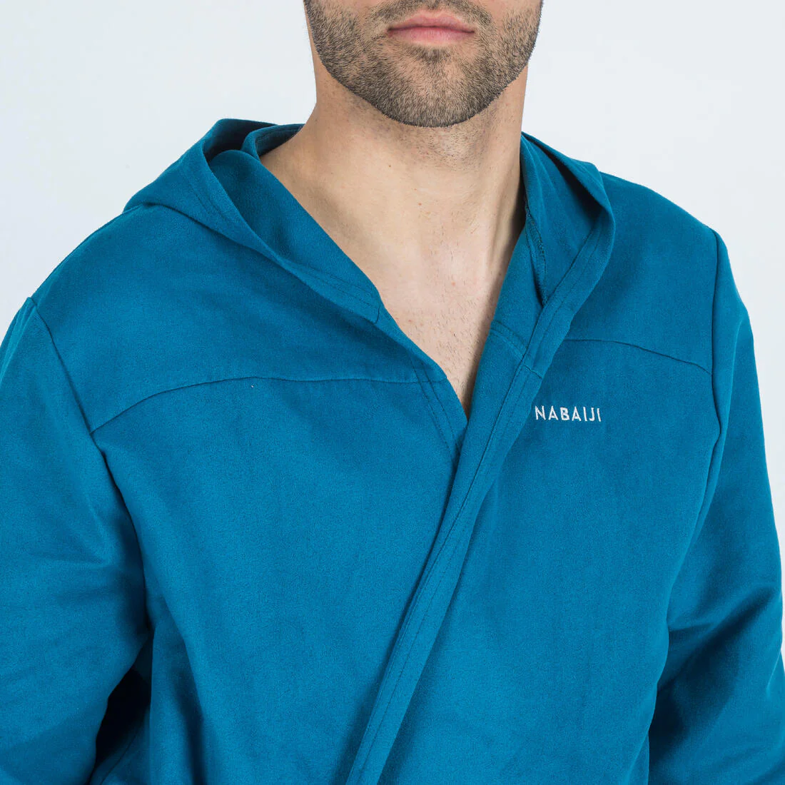 Bata de natación de microfibra con capucha azul oscuro para hombre - Image 4