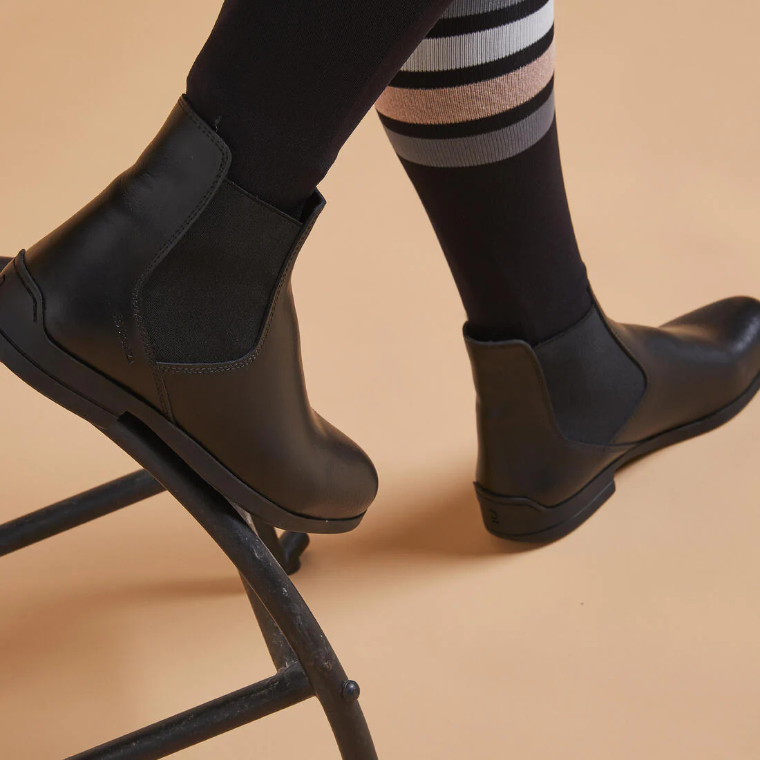 Botines de equitación de piel negros para adulto 500 - Image 5