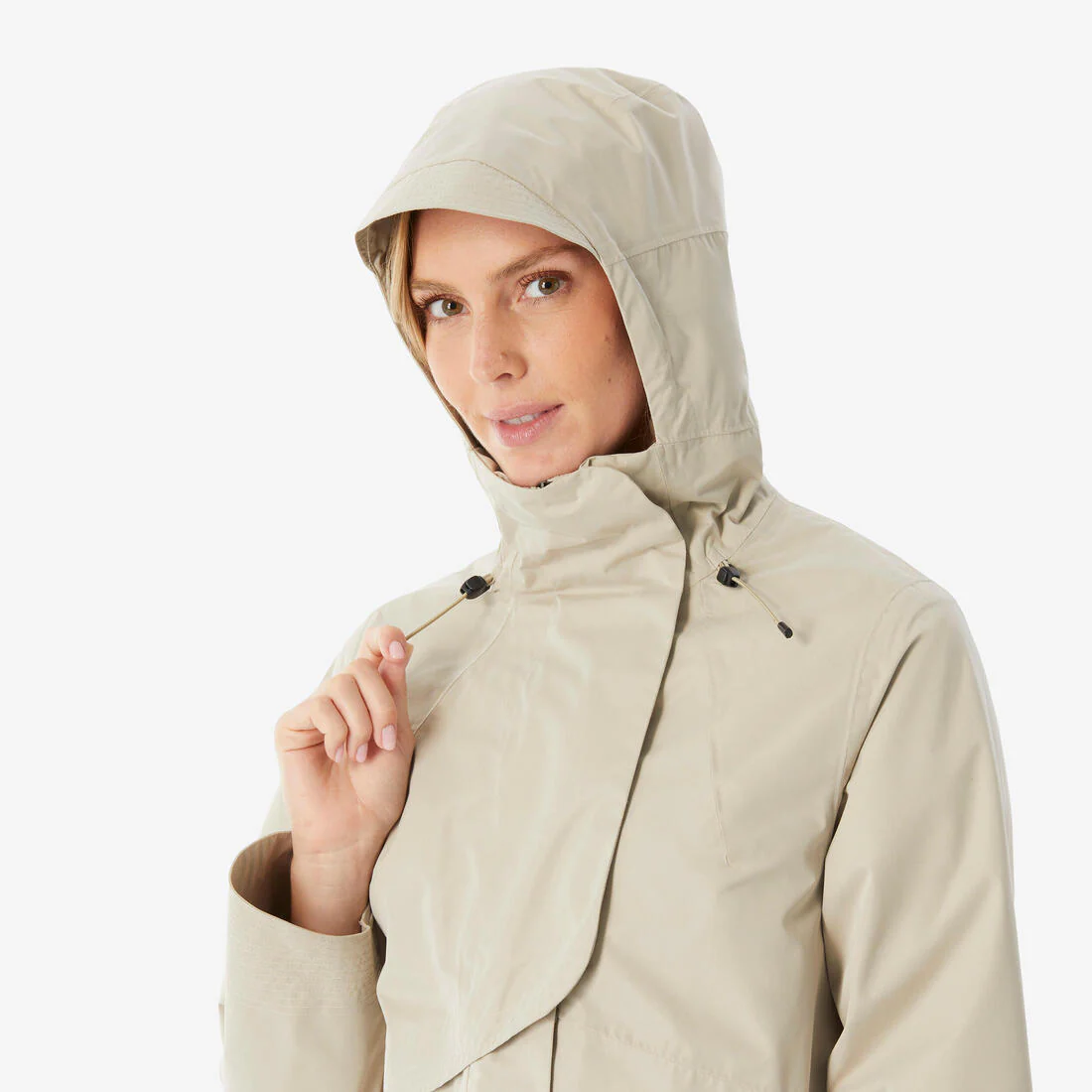 Chamarra de senderismo larga e impermeable beige para mujer NH500 - Image 11