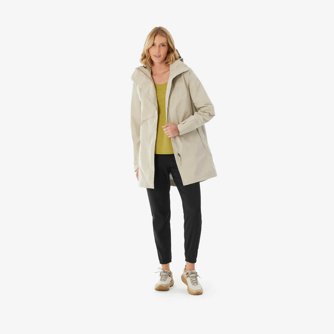 Chamarra de senderismo larga e impermeable beige para mujer NH500 - Image 3