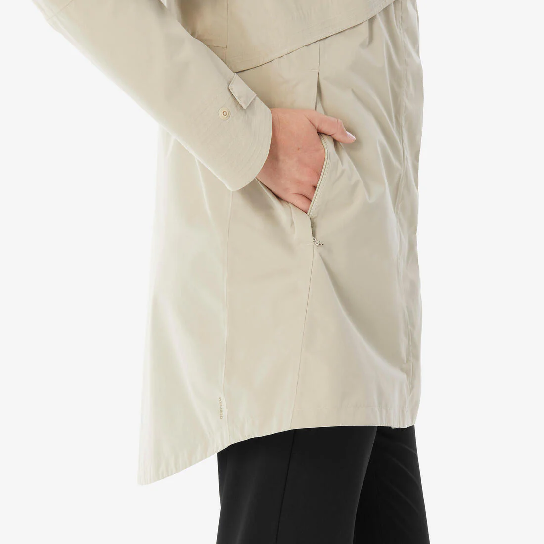 Chamarra de senderismo larga e impermeable beige para mujer NH500 - Image 7