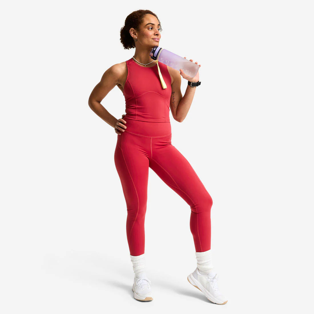 Leggings deportivos con corte moldeador de tiro alto rojo oscuro para mujer - Image 3