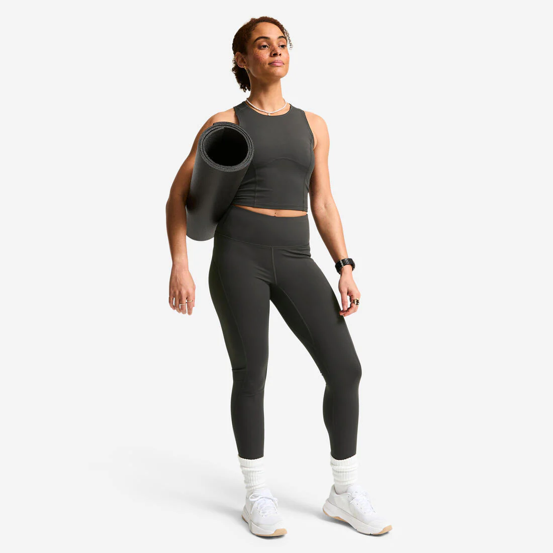 Leggings deportivos con corte moldeador de tiro alto rojo oscuro para mujer - Image 5