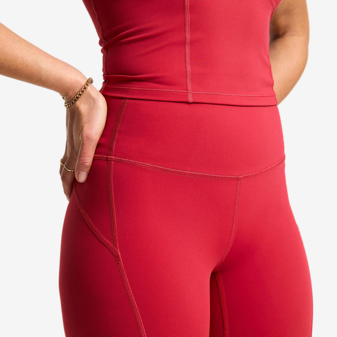 Leggings deportivos con corte moldeador de tiro alto rojo oscuro para mujer - Image 7